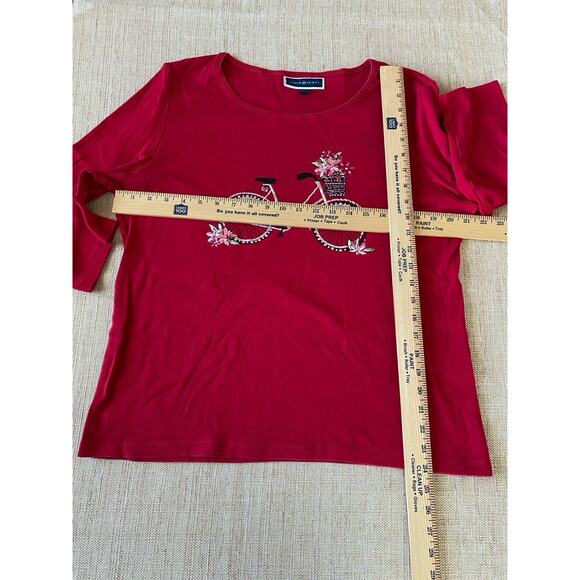 Karen Scott Women’s Red Holiday Christmas Sweatshirt with Silver Bicycle XL - Picture 3 of 9
